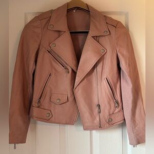 Rebecca Minkoff Blush Pink Lambskin Leather Moto Jacket